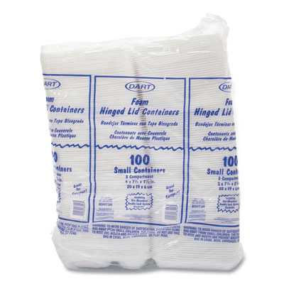 Foam Hinged Lid Containers, 3 Compartments, 7.5 x 8 x 2.3, W