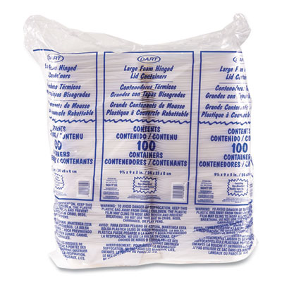 Foam Hinged Lid Containers, 9.01 X 9.4 X 3.1, White, 200/car