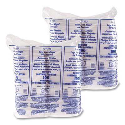 Foam Hinged Lid Containers, 9.01 X 9.4 X 3.1, White, 200/car