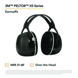 PELTOR X5A Over the Head Earmuffs, Dielectric, 31 dB NRR, Bl