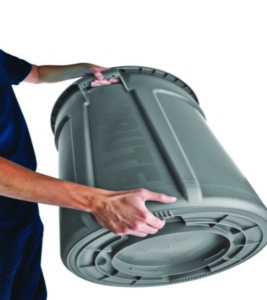Vented Round Brute Container, 20 gal, Plastic, Gray