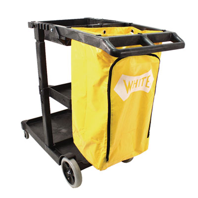 Janitorial Cart, Plastic, 3 Shelves, 1 Bin, 20.5" x 48" x 38