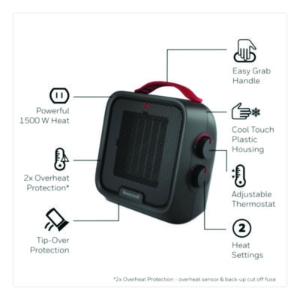 UberHeat 5 Ceramic Heater, 1,500 W, 4.5 x 4.5 x 8.86, Black