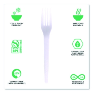 Plantware CPLA Cutlery, Individually Wrapped, Fork, Plastic,