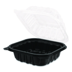 Polypropylene Plastic Hinged Container, 6 x 6 x 3, Black/Cle