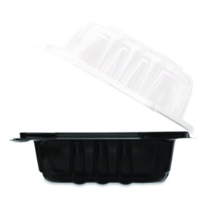 Polypropylene Plastic Hinged Container, 6 x 6 x 3, Black/Cle