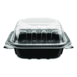 Polypropylene Plastic Hinged Container, 6 x 6 x 3, Black/Cle