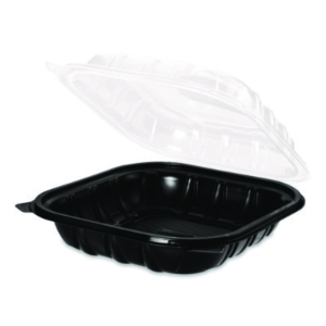 Polypropylene Plastic Hinged Container, 9 x 9 x 3, Black/Cle