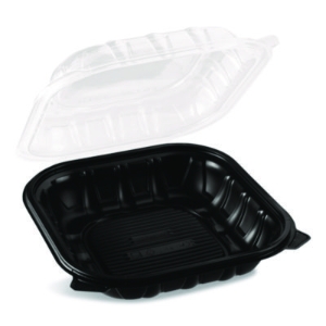 Polypropylene Plastic Hinged Container, 9 x 9 x 3, Black/Cle
