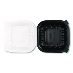 Polypropylene Plastic Hinged Container, 9 x 9 x 3, Black/Cle