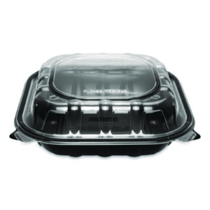 Polypropylene Plastic Hinged Container, 9 x 9 x 3, Black/Cle