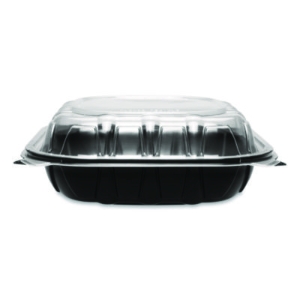 Polypropylene Plastic Hinged Container, 9 x 9 x 3, Black/Cle