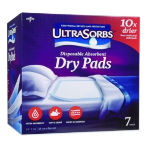 Ultrasorbs Disposable Dry Pads, 23 x 35, Blue, 7/Box, 6/Cart