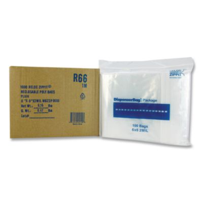 Reloc Zippit Plastic Zipper Bags, 6" x 6", Clear, 1,000/Box