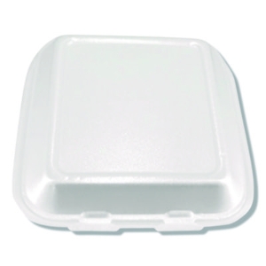 Foam Hinged Lid Containers, 3-Compartment, 7.56 x 8.25 x 2.3