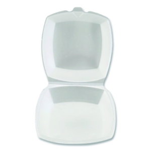 Foam Hinged Lid Containers, 6 x 6 x 3, White, Foam, 500/Cart