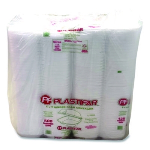 Foam Hinged Lid Containers, 6 x 6 x 3, White, Foam, 500/Cart