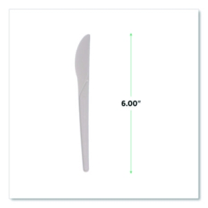 Plantware Compostable Cutlery, Knife, Plastic, Pearl White,