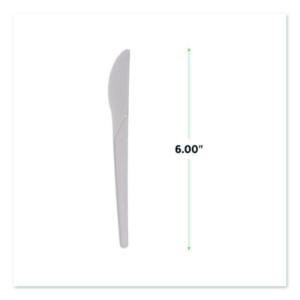 Plantware Compostable Cutlery, Knife, Plastic, White, 1,000/