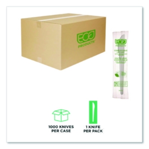 Plantware Compostable Cutlery, Knife, Plastic, White, 1,000/