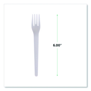 Plantware Compostable Cutlery, Fork, Plastic, Pearl White, 5