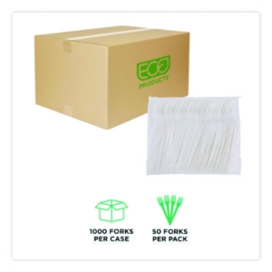 Plantware Compostable Cutlery, Fork, Plastic, Pearl White, 5