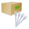 Plantware Compostable Cutlery, Fork, Plastic, Pearl White, 5