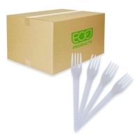 Plantware Compostable Cutlery, Fork, Plastic, Pearl White, 5