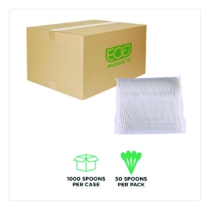 Plantware Compostable Cutlery, Spoon, Plastic, Pearl White,