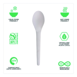 Plantware Compostable Cutlery, Spoon, Plastic, White, 1,000/