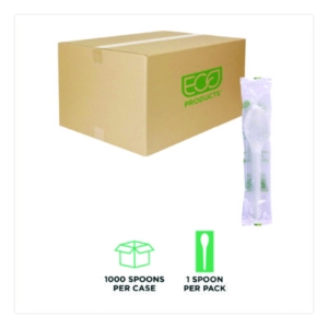 Plantware Compostable Cutlery, Spoon, Plastic, White, 1,000/