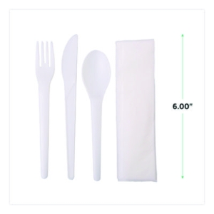 Plantware Compostable Cutlery Kit, Fork/Knife/Napkin/Spoon,