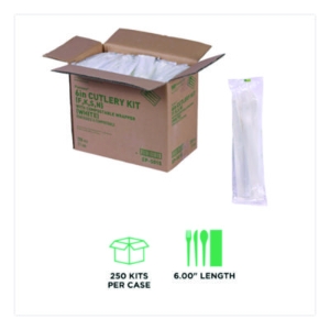 Plantware Compostable Cutlery Kit, Fork/Knife/Napkin/Spoon,