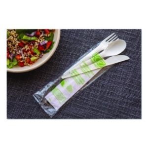 Plantware Compostable Cutlery Kit, Fork/Knife/Napkin/Spoon,