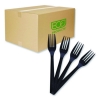 100% Recycled Content Cutlery, Fork, Plastic, Black, 50/Pack