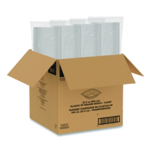 Square Plastic Bowls, 32 oz, 5 x 5 x 1.49, Clear, Plastic, 6