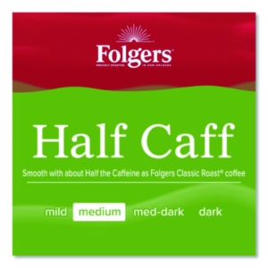 Half Caff Ground Coffee, 22.6 oz Canister, 6/Carton