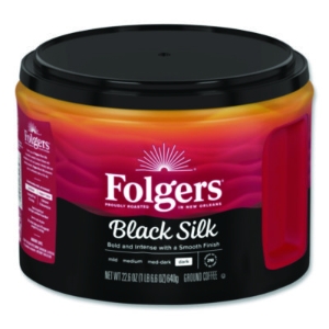 Black Silk Ground Coffee, Black 22.6 oz Canister, 6/Carton