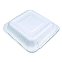 ChampWare Molded-Fiber Clamshell Containers, 9 x 9 x 3, Whit