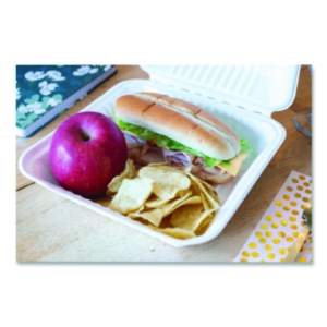ChampWare Molded-Fiber Clamshell Containers, 9 x 9 x 3, Whit