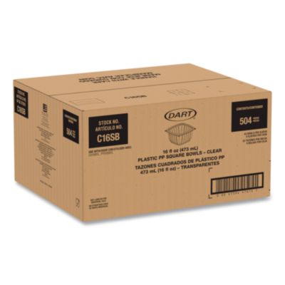 Square Plastic Bowls, 16 oz, 8.5 x 8.5 x 1.96, Clear, Plasti