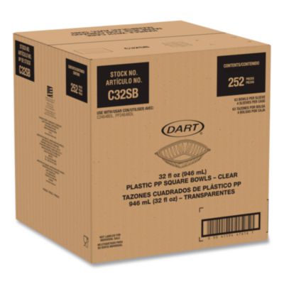 Square Plastic Bowls, 32 oz, 5 x 5 x 1.49, Clear, Plastic, 6