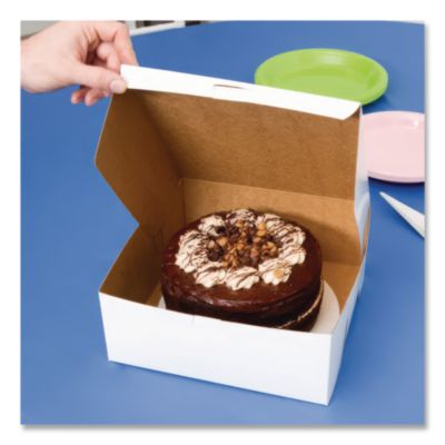 White One-Piece Non-Window Bakery Boxes, 10 x 10 x 3, White,
