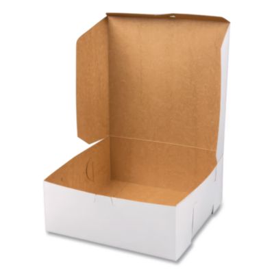 White One-Piece Non-Window Bakery Boxes, 10 x 10 x 4, White,