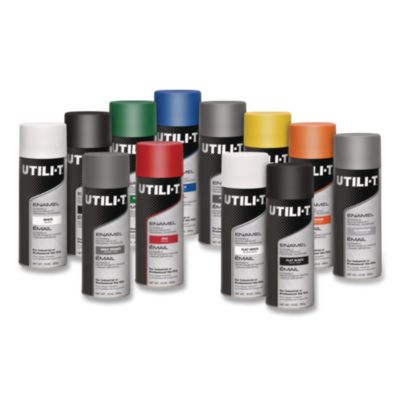 UTILI-T Spray Paint, Flat Black, 10 oz Aerosol Can, 6/Carton