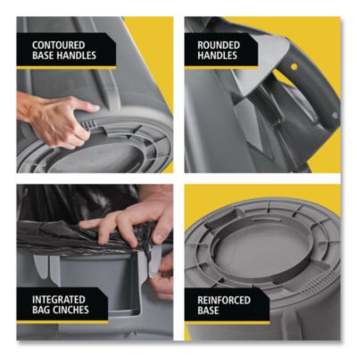 Vented Round Brute Container, 20 gal, Plastic, White