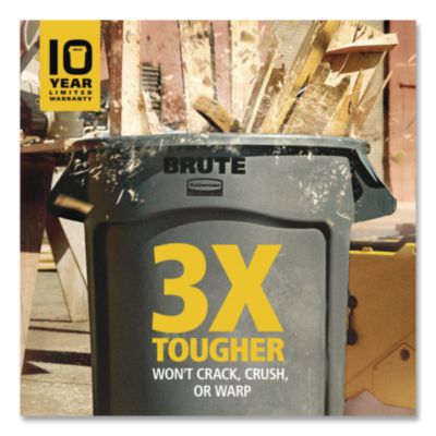 Brute Container, 55 gal, Resin, Black, 3/Carton