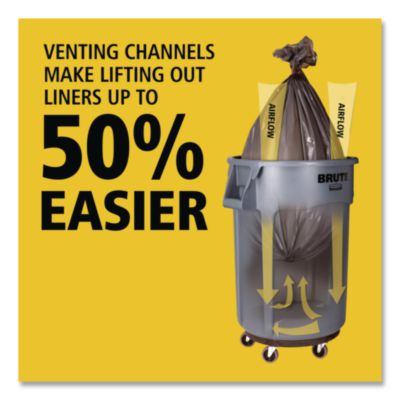 Brute Container, 55 gal, Resin, Black, 3/Carton