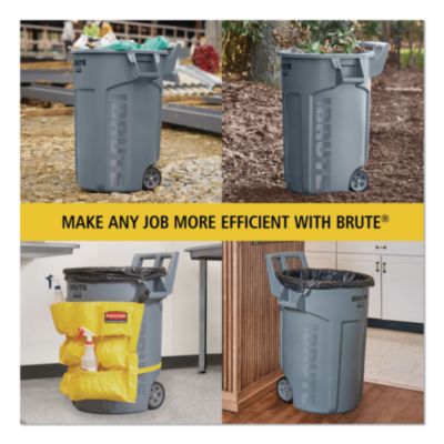 Vented Wheeled Brute Container, 44 Gal, Plastic, Gray