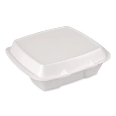 Foam Hinged Lid Container, Secure Two Tab Latch, Poly Bag, 3